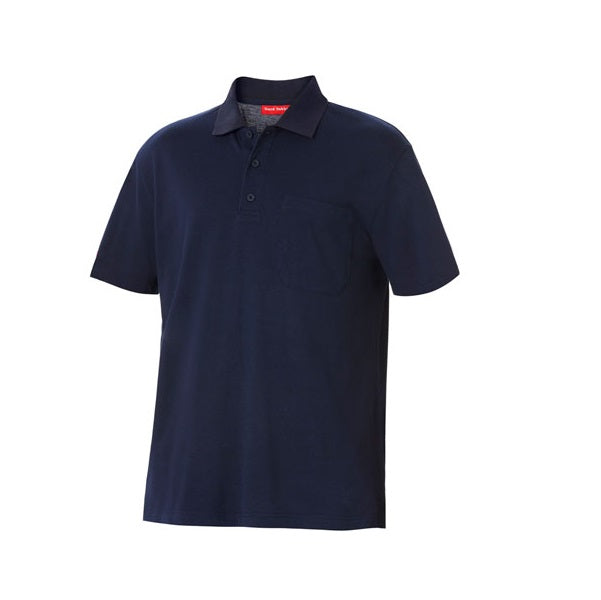 Navy blue polo shirt on a white background