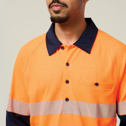 Hard Yakka Y11379 Koolgear HiVisibility Two Tone Long Sleeve Ventilated Polo With Segmented Tape