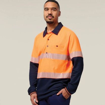 Hard Yakka Y11379 Koolgear HiVisibility Two Tone Long Sleeve Ventilated Polo With Segmented Tape