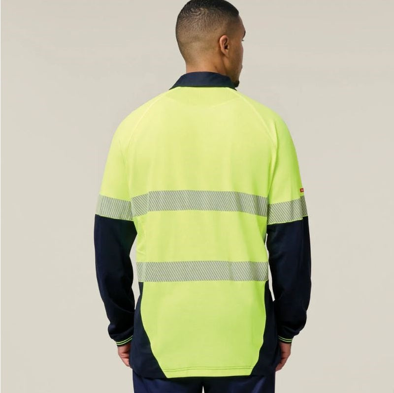 Hard Yakka Y11379 Koolgear HiVisibility Two Tone Long Sleeve Ventilated Polo With Segmented Tape