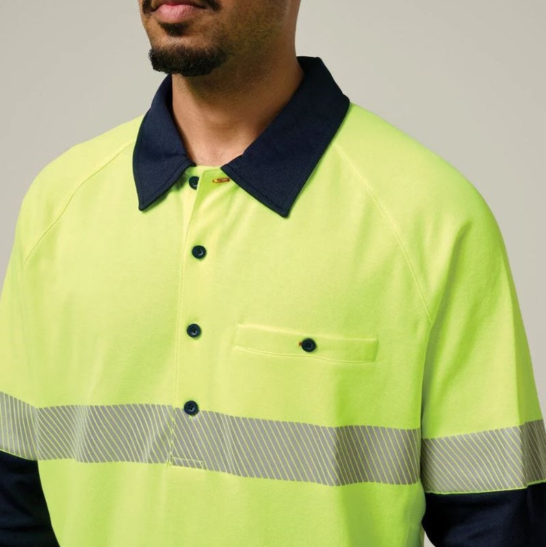Hard Yakka Y11379 Koolgear HiVisibility Two Tone Long Sleeve Ventilated Polo With Segmented Tape