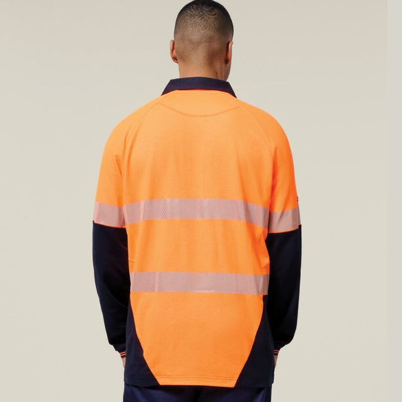 Hard Yakka Y11379 Koolgear HiVisibility Two Tone Long Sleeve Ventilated Polo With Segmented Tape