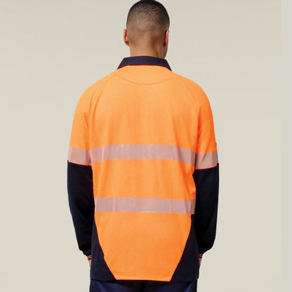 Hard Yakka Y11379 Koolgear HiVisibility Two Tone Long Sleeve Ventilated Polo With Segmented Tape