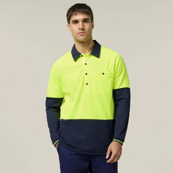 Hard Yakka Y11389 Koolgear HiVisibility Two Tone Long Sleeve Ventilated Polo