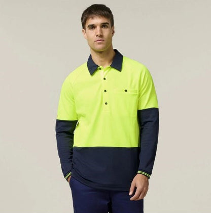 Hard Yakka Y11389 Koolgear HiVisibility Two Tone Long Sleeve Ventilated Polo