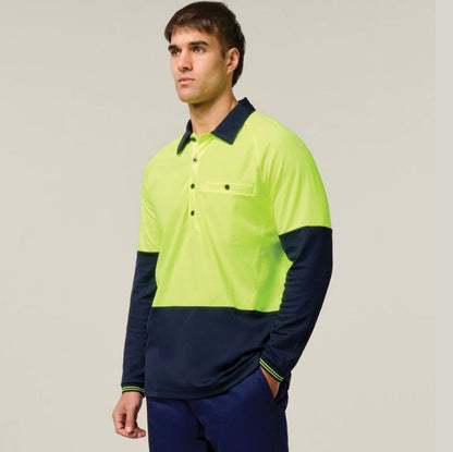 Hard Yakka Y11389 Koolgear HiVisibility Two Tone Long Sleeve Ventilated Polo