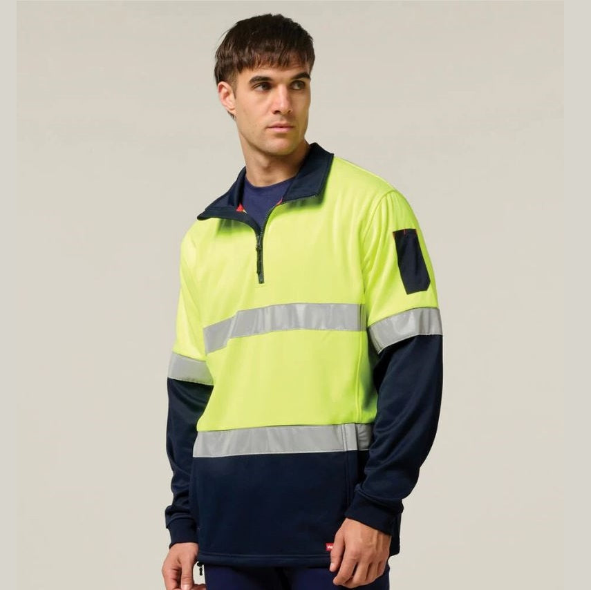Hard Yakka Y19270 HiVis 2Tone 1/4 Zip Brushed Fleece Taped Jumper