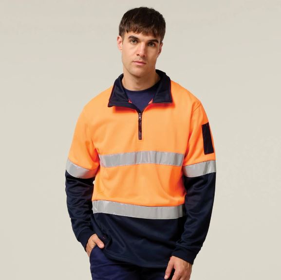 Hard Yakka Y19270 HiVis 2Tone 1/4 Zip Brushed Fleece Taped Jumper