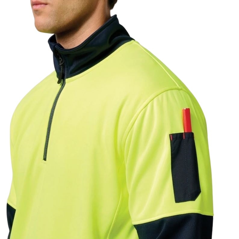 Hard Yakka Y19330 Hivis 2-Tone 1/4 Zip Brushed Fleece Jumper