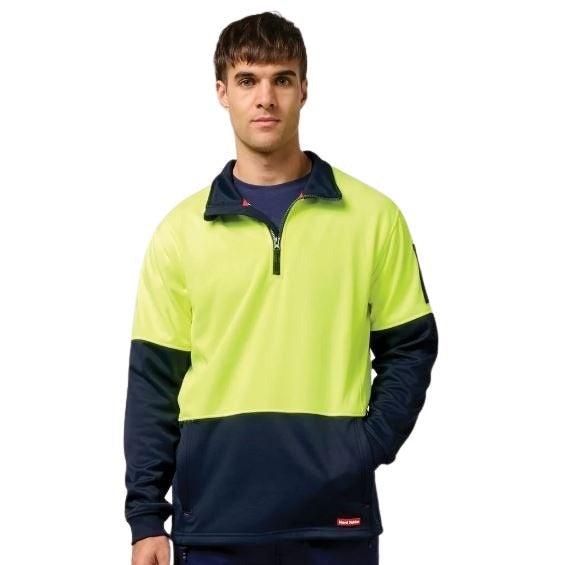 Hard Yakka Y19330 Hivis 2-Tone 1/4 Zip Brushed Fleece Jumper - Yellow/Navy - Front View