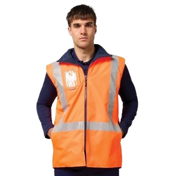 Hard Yakka Y21480 HiVis Taped All Weather Fleece Vest - Orange - Front View