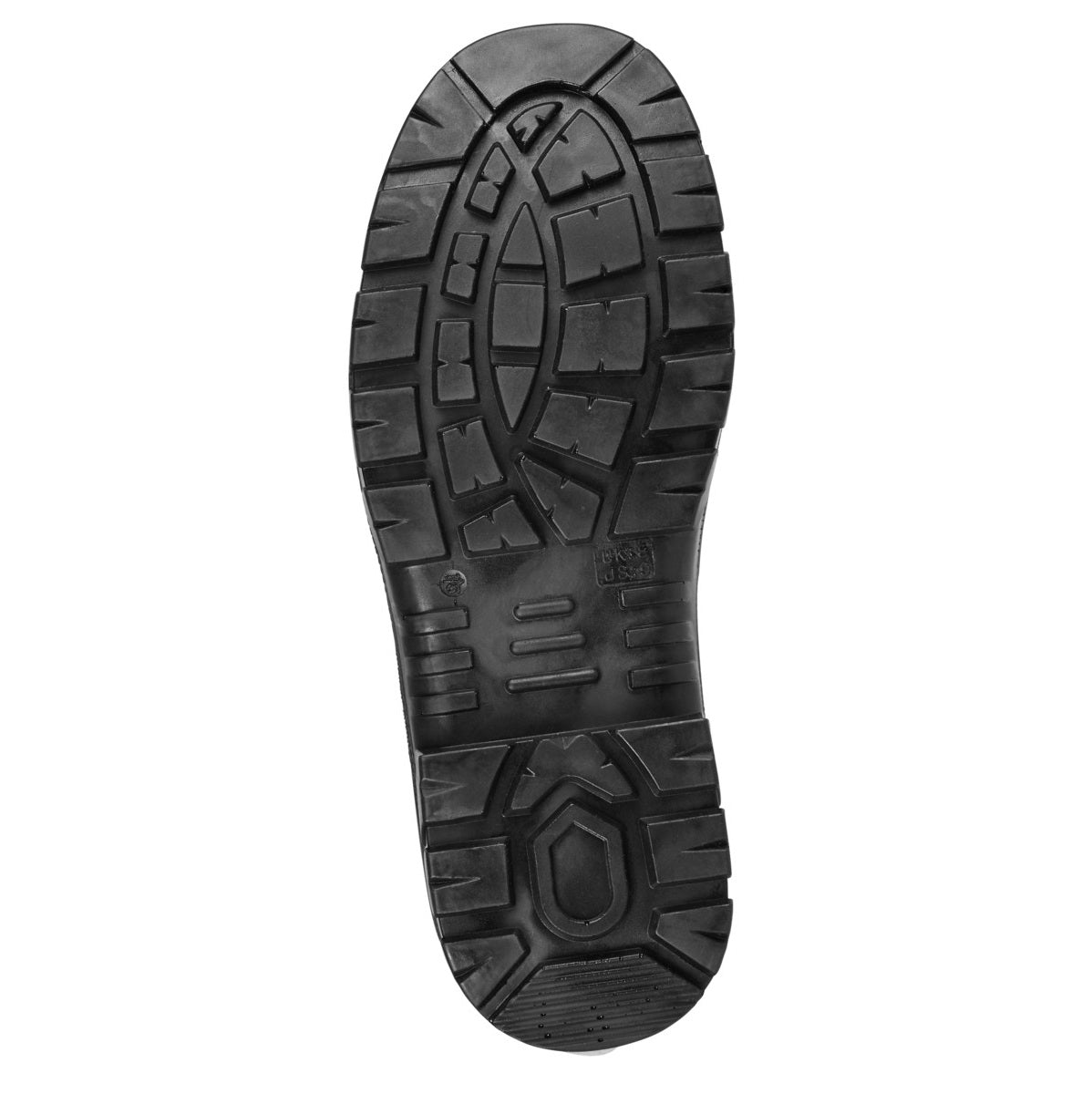 Black rubber sole of a shoe on a white background