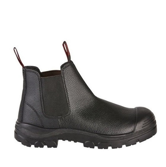 Black leather boot with a thick sole on a white background