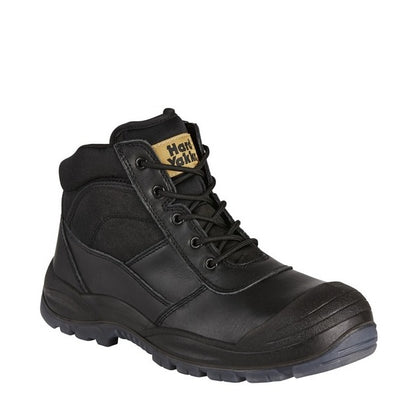 Black boot with a visible brand logo on a white background
