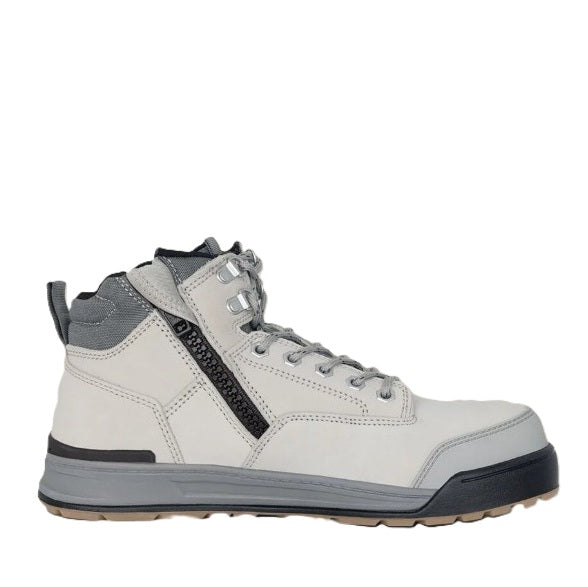 White and gray high-top sneaker on a white background