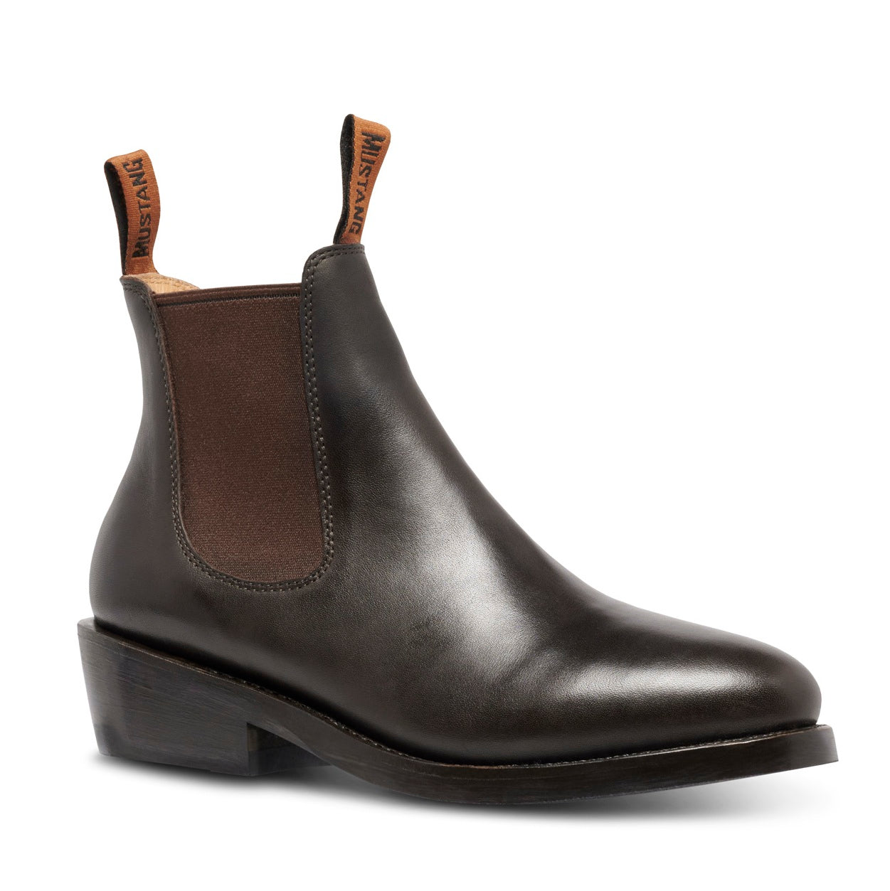 Dark Brown Elastic sided Mustang Signature Y61065 Womens Pull Up Leather Non Safety Boots