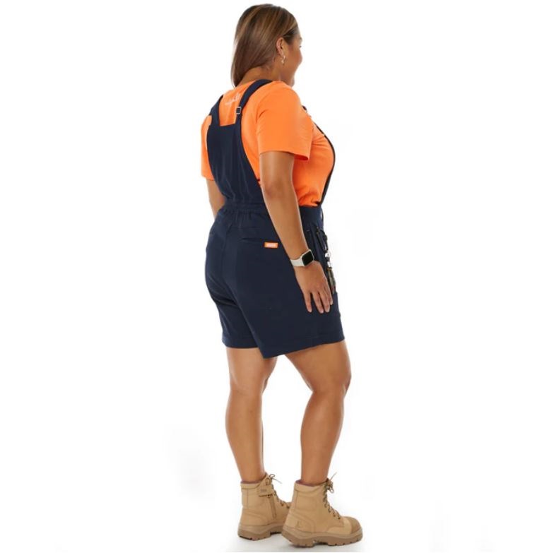 Womens colour Navy work shortalls Zadie workwear - side/back view