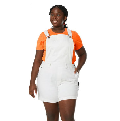 Womens colour White work shortalls Zadie workwear - Front view with orange shirt