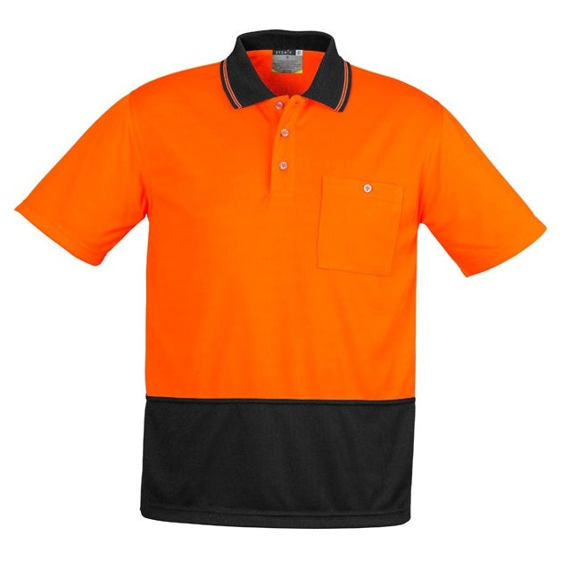Syzmik ZH231 Unisex HiVis Basic Spliced Short Sleeve Polo - Orange/Black - Front View