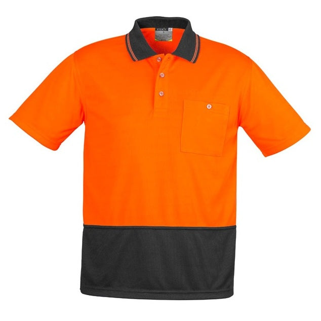 Syzmik ZH231 Unisex HiVis Basic Spliced Short Sleeve Polo - Orange/Charcoal - Front View