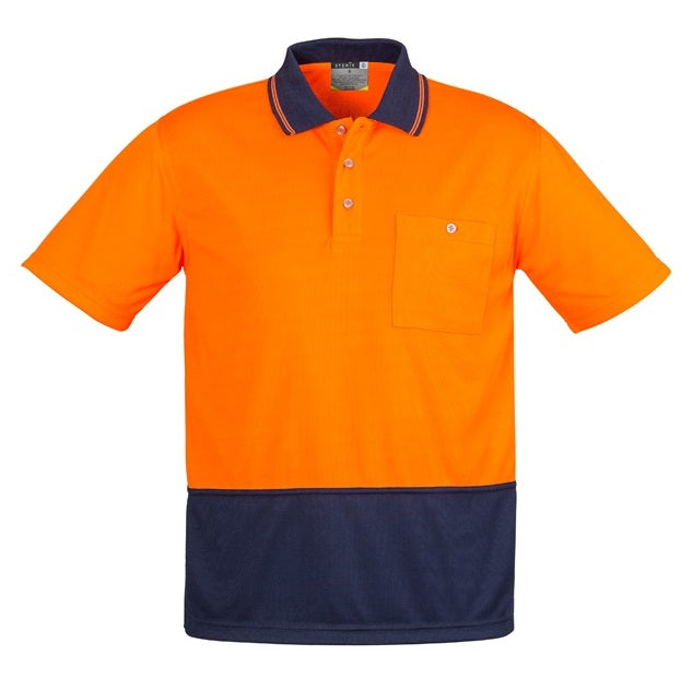 Syzmik ZH231 Unisex HiVis Basic Spliced Short Sleeve Polo - Orange/Navy - Front View
