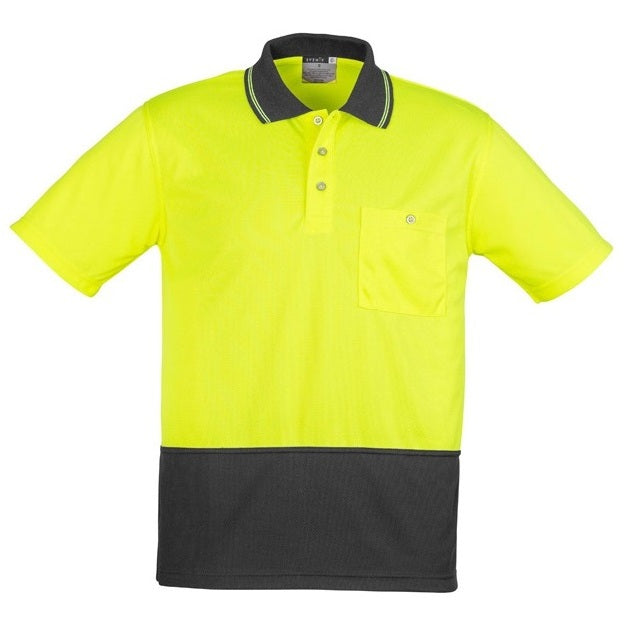 Syzmik ZH231 Unisex HiVis Basic Spliced Short Sleeve Polo - Yellow/Charcoal - Front View