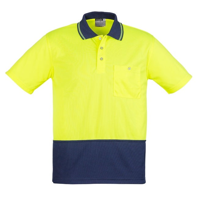 Syzmik ZH231 Unisex HiVis Basic Spliced Short Sleeve Polo - Yellow/Navy - Front View