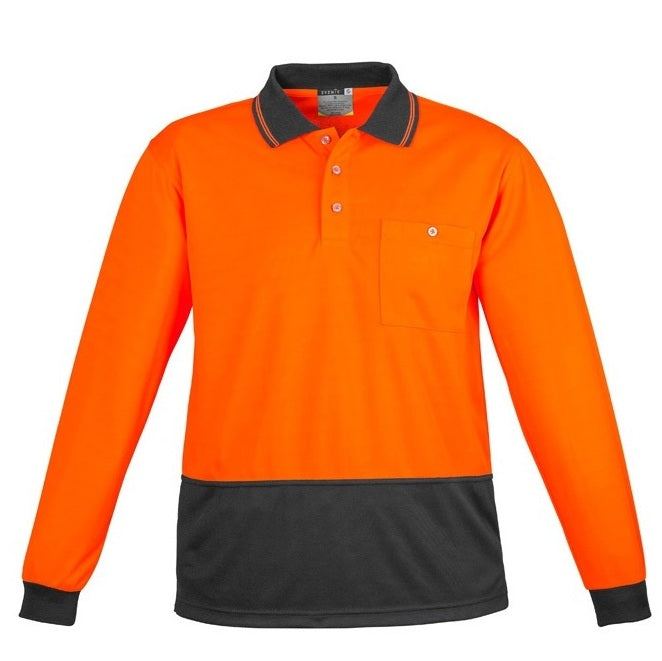 Syzmik ZH232 Unisex HiVis Basic Spliced Long Sleeve Polo - Orange/Charcoal - Front View