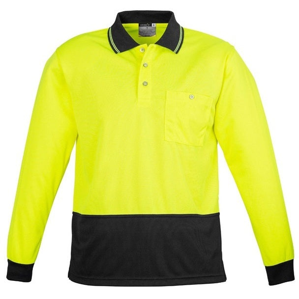 Syzmik ZH232 Unisex HiVis Basic Spliced Long Sleeve Polo - Yellow/Black - Front View