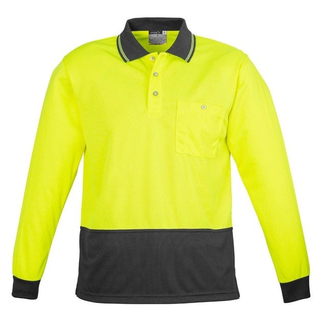 Syzmik ZH232 Unisex HiVis Basic Spliced Long Sleeve Polo - Yellow/Charcoal - Front View