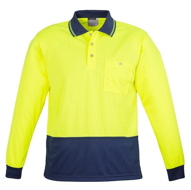 Syzmik ZH232 Unisex HiVis Basic Spliced Long Sleeve Polo - Yellow/Navy - Front View
