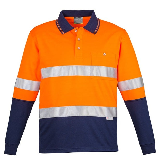 Syzmik ZH235 Mens HiVis Spliced Long Sleeve Polo Hooped Tape - Orange/Navy - Front View