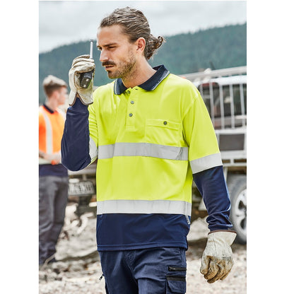 Syzmik ZH235 Mens HiVis Spliced Long Sleeve Polo Hooped Tape