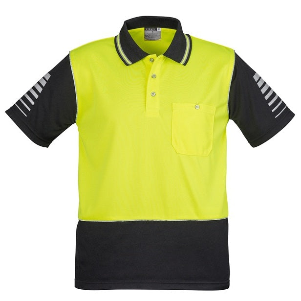 Syzmik ZH236 Mens HiVis Zone Short Sleeve Polo - Yellow/Black - Front View