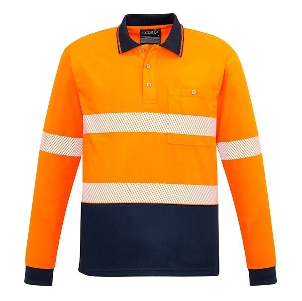 Syzmik ZH530 Unisex HiVis Segmented Long Sleeve Polo - Hoop Taped - Orange/Navy - Front View