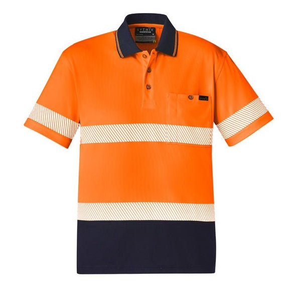 Syzmik ZH535 Unisex HiVis Segmented Short Sleeve Polo - Hoop Taped - Orange/Navy - Front View