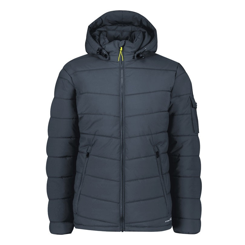 Syzmik ZJ240 Unisex Streetworx Hooded Puffer Jacket - Charcoal/Blue - Front View