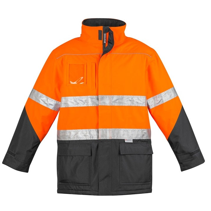 Syzmik ZJ350 Mens HiVis Storm Jacket - Orange/Black - Front View