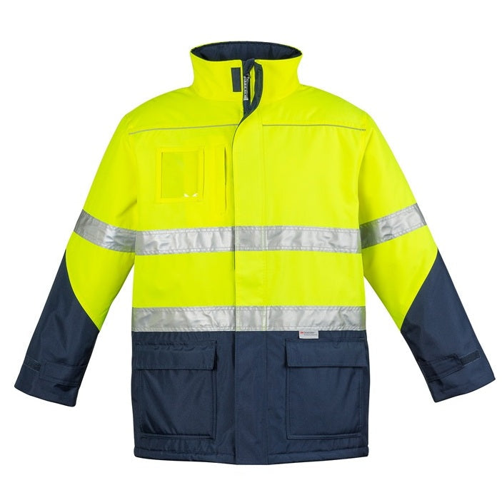 Syzmik ZJ350 Mens HiVis Storm Jacket - Yellow/Navy - Front View
