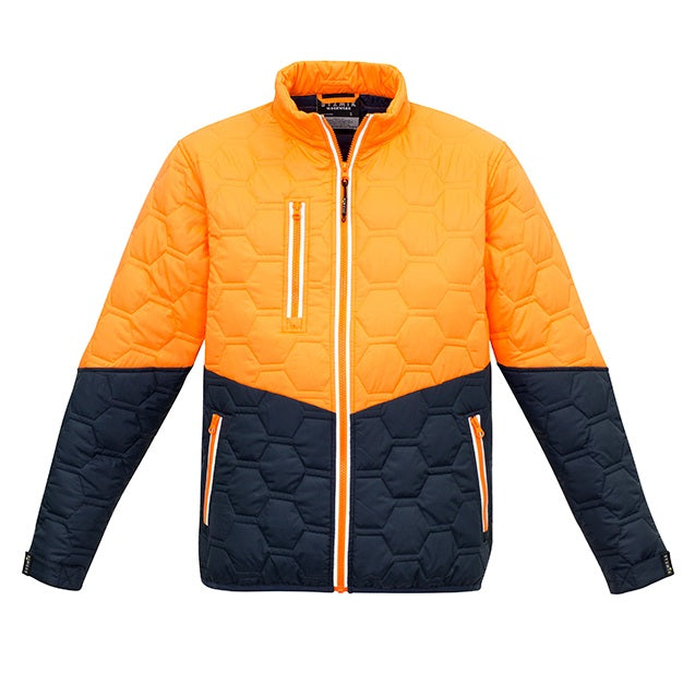 Syzmik ZJ420 Unisex Hexagonal Puffer Jacket - Orange/Navy - Front View