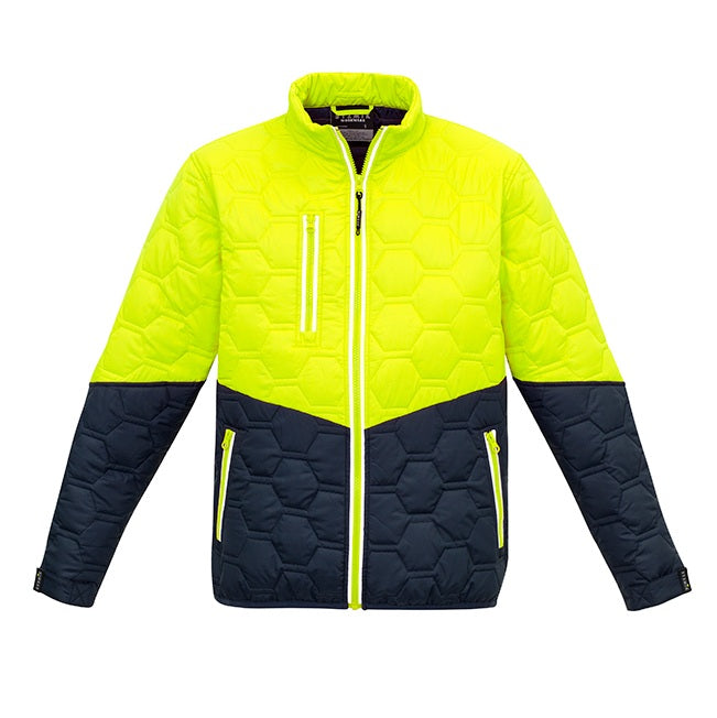 Syzmik ZJ420 Unisex Hexagonal Puffer Jacket - Yellow/Navy - Front View