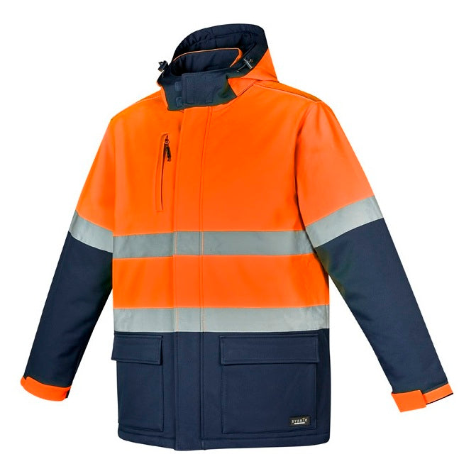 Syzmik ZJ553 Unisex HiVis Antarctic Softshell Taped Jacket - Orange/Navy - Front View