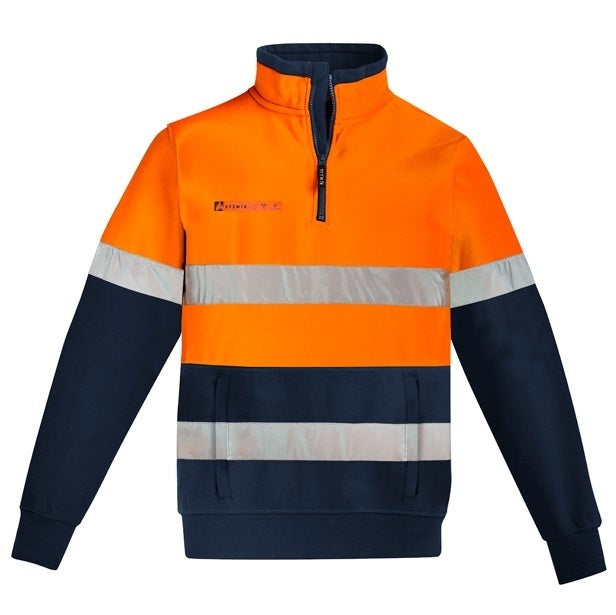 Syzmik ZT150 Mens Orange Flame HRC 2 Hoop Taped 1/4 Zip Brushed Fleece - Orange/Navy - Front View