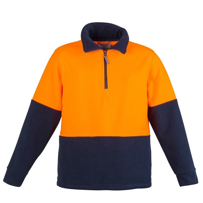 Syzmik ZT460 Unisex HiVis Half Zip Polar Fleece Jumper - Orange/Navy - Front View