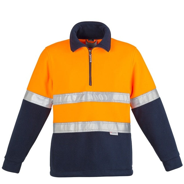 Syzmik ZT461 HiVis Polar Fleece Jumper Hoop Tape - Orange/Navy - Front View