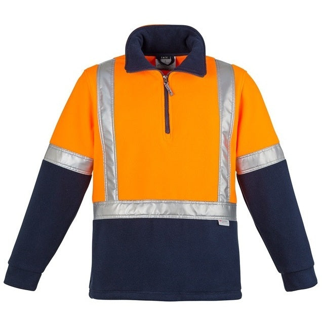 Syzmik ZT462 Mens HiVis Polar Fleece Jumper Shoulder Tape - Orange/Navy - Front View