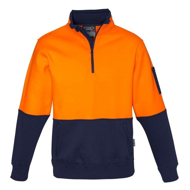Syzmik ZT476 Unisex HiVis Half Zip Pull Over - Orange/Navy - Front View