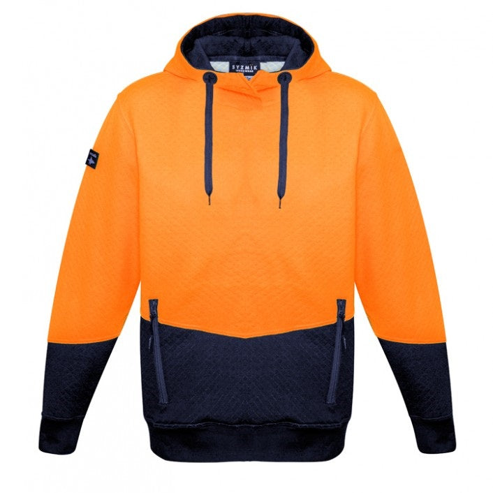 Syzmik ZT477 Unisex HiVis Textured Jacquard Hoodie - Orange/Navy - Front View