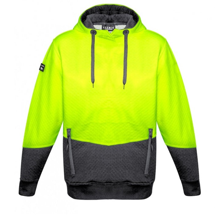 Syzmik ZT477 Unisex HiVis Textured Jacquard Hoodie - Yellow/Charcoal - Front View