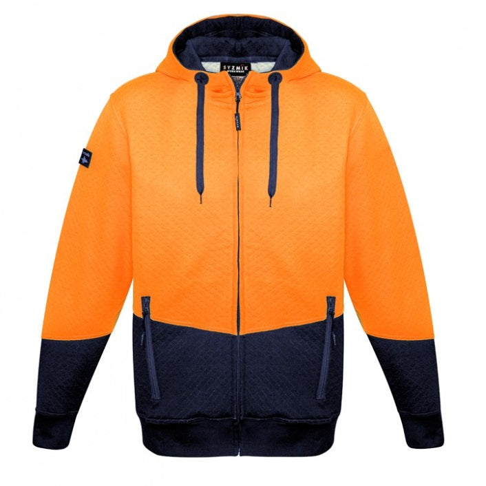 Syzmik ZT478 Unisex HiVis Jacquard Full Zip Hoodie - Orange/Navy - Front View